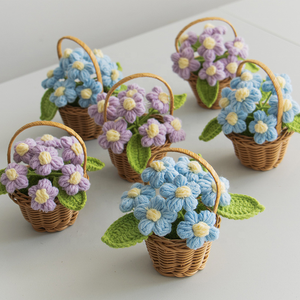 Arrangement floral au crochet fait main, léger et écologique, bouquet de tulipes artificielles, design de plante en pot, Noël - Product Image 4