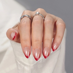 Uñas Postizas de Gel con Punta Francesa Almendrada Corta, 30 Piezas, Marca Privada, Uñas Postizas con Acabado Cromado Rojo Brillante, con Pegamento - Product Image 2