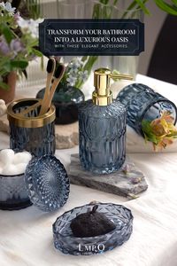 Ensemble d'accessoires de salle de bain <span class=keywords><strong>EMPO</strong></span> en verre transparent, 6 pièces (distributeur de savon, porte-savon, porte-brosse à dents, etc.) Contemporain, moderne, vintage - Product Image 2