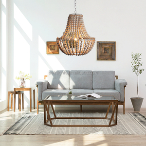 Lampadario con perline in <span class=keywords><strong>legno</strong></span> vintage con lampada a sospensione in <span class=keywords><strong>corda</strong></span> di canapa di nuovo design - Product Image 1