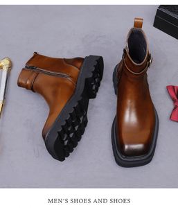 Botas de Diseñador ASTON M.JAZZ 2025, Estilo Chelsea con Cordones, Piel Vacuna, Casuales de Negocios, Plataforma, Patchwork, Ligeras, Antideslizantes - Product Image 3