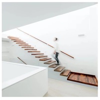 Escalier droit en bois massif chêne foncé avec marches flottantes en acier, usine TAKA Foshan