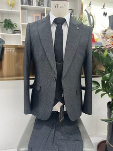 Traje clásico de 3 piezas para <span class=keywords><strong>hombre</strong></span> con solapa, chaqueta frontal plana de un botón, trajes de negocios informales para <span class=keywords><strong>hombre</strong></span>, chaqueta de talla grande, pantalones, chaleco - Product Image 4