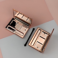 3 boîtes de poudre compacte vides, palette de blush crémeux, palette de maquillage rose doré, étui à fards à paupières magnétique avec miroir et pinceau