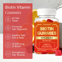 Rosebest, fabricant chinois, formule personnalisée, saveur, forme et emballage sur mesure, gommes végétaliennes pour la croissance des cheveux avec 10000 mcg de biotine et vitamines C et E