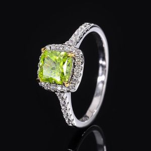 Anello in Argento Sterling 925 Stile Classico con Zirconia Cubica Quadrata <span class=keywords><strong>Solitario</strong></span> 5A CZ Verde Oliva Placcato in Rodio per Matrimonio Femminile - Product Image 4