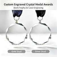 Nouvel Arrivage – Boîte Cadeau Octogonale en Verre Vierge 70mm Pas Cher – Médailles Vierge en Cristal Personnalisables en Gros pour Gravure Laser – Idéales pour les Sports et les MVP