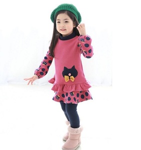 2016年キッズガールズフォーエバーの最新デザインパターンの新しい暖かい長袖コットンドレス - Product Image 1