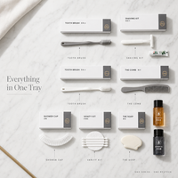 Kit d'Accueil Hôtelier Minimaliste Moderne : Kit Dentaire, Peigne, Bonnet de Douche, Kit de Toilette, Savon – Personnalisation OEM, Logo Personnalisé, Jetable