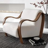 Fauteuil de détente individuel moderne en velours avec accoudoir porte-gobelet en bois massif pour salon