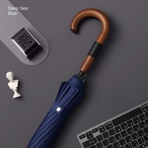 Paraguas publicitario clásico de gran tamaño doble con mango largo de 16 huesos de alto grado Apertura completamente automática Mango de madera Resistente a las tormentas - Product Image 6