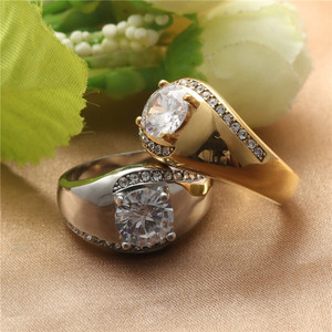 Fashionable Gold Wedding <b>Ring</b> Round Brilliant Cut Diamond Women's Jewelry Birthday Gift <b>Couple</b> <b>Rings</b> 211001 - Product Image 4