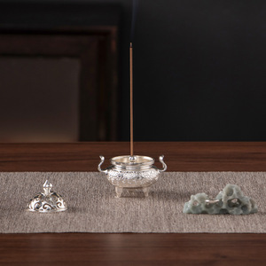 Quemador de incienso en miniatura, conjunto de tres piezas dorado en plata, hecho a mano para ceremonia del té, uso doméstico, adorno Zen para interiores - Product Image 3