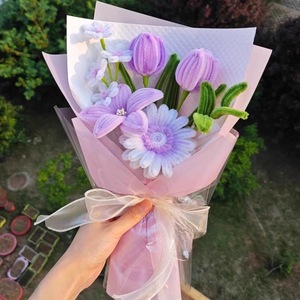 Ramo de <span class=keywords><strong>Tulipanes</strong></span> y Rosas de Ganchillo Hechos a Mano, Flores Artificiales, Regalo para el Día de la Madre, San Valentín, Graduación - Product Image 6