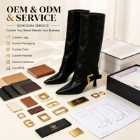 Bottes hautes en cuir de vachette ciré sur mesure, bout pointu, talon aiguille, boucle carrée, fermeture éclair latérale, doublure café, OEM ODM, couleur personnalisée