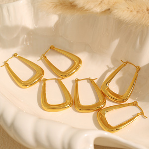 ต่างหูห่วงทรงเรขาคณิตทองไทเทเนียมเหล็กมินิมอลลิสต์แฟชั่นเครื่องประดับสำหรับผู้หญิง EH846 - Product Image 1