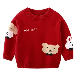 Custom Boys Rundhals vlies und dicke Winterkleid ung koreanische Strickmuster Kinder Cartoon Pullover rotes Oberteil