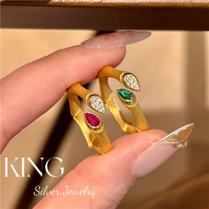 King Silver Jewelry Bamboo Shape Gemstone <b>Ring</b> Zircon Unisex Everyday Wear - Product Image 2