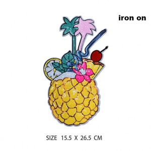 Parche de lentejuelas bordado de gran tamaño, serie amarilla Kawaii, con motivos de piña, bebidas y palomitas de maíz, para coser o termoadhesivo, para camisetas y sudaderas con capucha - Product Image 4
