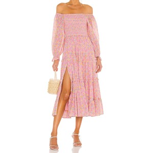 Delle donne di Estate 2021 Chiffon Retro Boho Stampa Floreale del Vestito Casuale Off Spalla Manica Lunga Maxi Vestito - Product Image 1