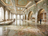 Dalles de quartz rose vert Silk Road en pierre naturelle sur mesure avec veines nuageuses pour revêtement mural intérieur de luxe