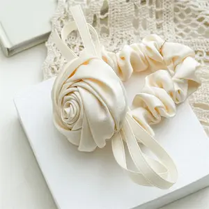 Rose Hair Ties Big Flower Scrunchies Women Elastic Rubber Band Elegant Retro Pearl Pendant Hair Band For Girls