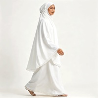 Ensemble Khimar blanc pour femmes, avec capuche intégrée, vêtements modestes, vêtements musulmans islamiques, longueur au sol