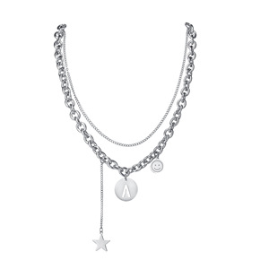 Collana a Doppio Strato con Faccina Sorridente e Ciondolo con Lettere dalla A alla Z in Acciaio al Titanio, Stile Hip-Hop Punk Popolare in Europa e America - Product Image 6