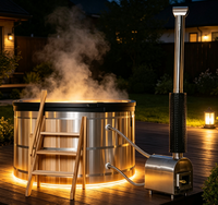 Bain à remous extérieur en bois de cèdre chauffé au bois, baignoire en fût de cèdre, spa à bois pour 3-4 personnes - Offre Spéciale