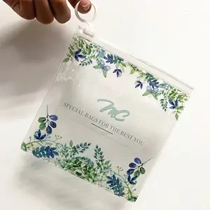 Индивидуальный узор, прозрачный пластиковый пакет из ПВХ для розничной продажи, сумка на молнии с отверстием для подвешивания