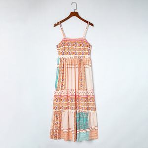 Robe élégante en dentelle à imprimé coloré, sans manches, col carré, bretelles spaghetti, pour l'été et la plage, vente en gros - Product Image 5