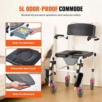 Chaise de toilette et de douche 4-en-1 Bliss, réglable en hauteur, avec accoudoirs, capacité 350 lb, cadre en aluminium, design moderne