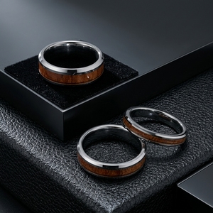 Anillo de Acero de Tungsteno con Incrustaciones de Madera, Anillo de Compromiso Unisex, Joyería para Parejas, Anillo para el Dedo Índice, Anillos de Moda de Alta Gama - Product Image 1