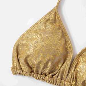 Nuovo costume da bagno sfacciato in metallo con maglia triangolare <span class=keywords><strong>dorato</strong></span> con gamba alta Bikini - Product Image 4