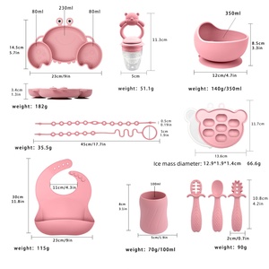 Karikatür bebek kaşık ve çatal emzik ile yeni emme bebek yengeç plakaları ve çanaklar silikon besleyici seti çocuklar için yemek - Product Image 5
