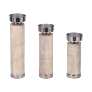 Set di Portacandele Cilindrici Moderni in Legno di Mango con Base in Metallo per Decorazione Casa e Centrotavola - Product Image 3