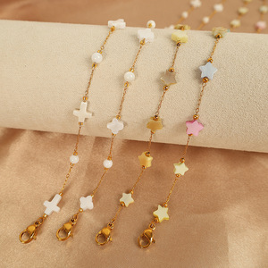 Set di braccialetti <span class=keywords><strong>con</strong></span> conchiglia <span class=keywords><strong>in</strong></span> acciaio al titanio, piccola stella colorata, catena <span class=keywords><strong>in</strong></span> <span class=keywords><strong>oro</strong></span> - Product Image 6