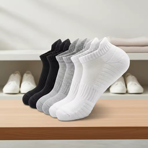 Unisex Custom Logo Cotton Cushioned Low Cut Running <b>Socks</b> for Men with Knitted Logo on Cuff and Bottom Winter Sports - Product Image 1