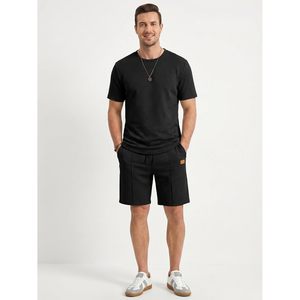 FOXA Men's 2 Piece Outfit Short Sleeve T Shirt And Shorts <b>Set</b> Breathable Polyester Summer Beach Workout Wear - Product Image 5