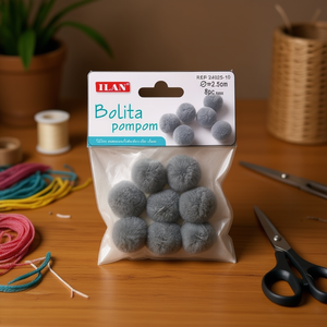 Pompon in Lana Grigia Ilan Bolita 2,5 Cm per Decorazioni Artigianali - Product Image 3