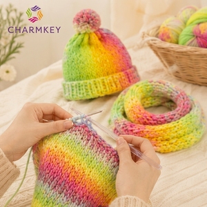 Wholesale Charmkey 100% Cotton Gradient <strong>Variegated</strong> <strong>Yarn</strong> Soft Macaron Solid Color Crochet <strong>Yarn</strong> for Doll Baby Garment DIY Craft - Product Image 5