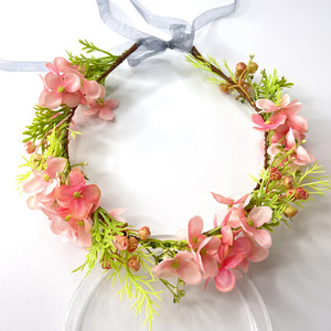 <span class=keywords><strong>Couronne</strong></span> florale d'hortensia pastel, cadre flexible en brindilles, ruban <span class=keywords><strong>de</strong></span> satin réglable, guirlande artificielle à trois couleurs, bandeau - Product Image 6