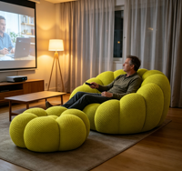 Ensemble de canapés modulaires modernes en mousse à bulles, en tissu gaufré épais, avec chaise longue incurvée, doux et relaxant pour salon domestique