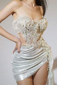 Sexy Off Shoulder Kanten Parels <span class=keywords><strong>2</strong></span>-delige Set Korset Mini Rokjes Festival Outfit Vrouwen Cocktail Verjaardagsfeestje Jurk Diner Jurk - Product Image 2