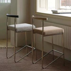 Chaise de salle à manger rembourrée de style minimaliste moderne, avec structure en acier inoxydable, hauteur de bar, pour salon - Product Image 1