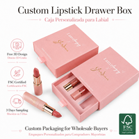 Boîte d'emballage personnalisée pour rouge à lèvres et gloss, en papier artistique sur mesure, étanche, avec insert satiné, pour boîte coulissante rigide certifiée, rose