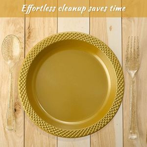 Assiette ronde en plastique PS de qualité alimentaire dorée pour mariage, fête, dîner, dessert, salade - Product Image 4