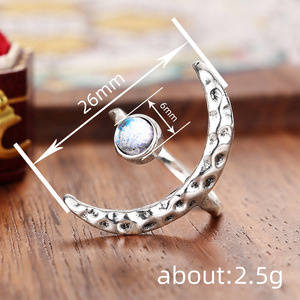 Adjustable <b>Open</b> Moon Moonstone Look Texture <b>Ring</b> for Women Vintage Daily Wear Accessories - Product Image 4