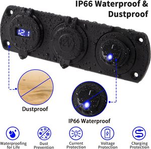 Sigarettenaanstekerpaneel 12V QC3.0 USB dubbele poorten met LED <span class=keywords><strong>voltmeter</strong></span> en schakelaar voor voertuigen, auto, boot, vrachtwagen, caravan - Product Image 6