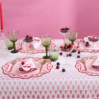 Serviettes de table carrées jetables écologiques en lin, modernes, à bord festonné, avec nœud rose cerise brodé, 40x40cm, pour mariage et fête